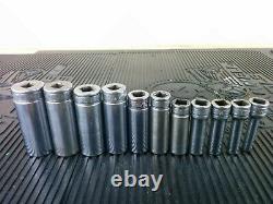 #al084 SNAP ON 11 pc 3/8 Drive 6-Point SAE Flank Drive Deep Socket Set 211SFSY