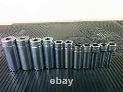 #al084 SNAP ON 11 pc 3/8 Drive 6-Point SAE Flank Drive Deep Socket Set 211SFSY