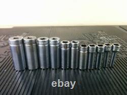 #al084 SNAP ON 11 pc 3/8 Drive 6-Point SAE Flank Drive Deep Socket Set 211SFSY