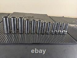 #ao038 Snap-On Tools 212SFSMY 3/8 Drive 6 Point Deep Socket Set 8mm to 19mm USA