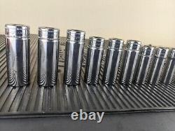 #ao038 Snap-On Tools 212SFSMY 3/8 Drive 6 Point Deep Socket Set 8mm to 19mm USA