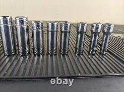 #ao038 Snap-On Tools 212SFSMY 3/8 Drive 6 Point Deep Socket Set 8mm to 19mm USA