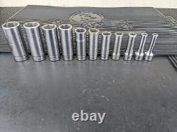 #be962 Snap-On Tools Socket Set 211SFSY 3/8 drive 6 Point Deep 1/4 to 7/8